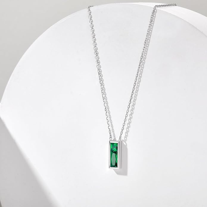 SUNFEEL Birthstone Necklace for Women, S925 Sterling Silver Necklaces with Square Cubic Zirconia Gemstone Necklace Women's Jewelry Anniversary Birthday Gifts for Women Mom Wife Her