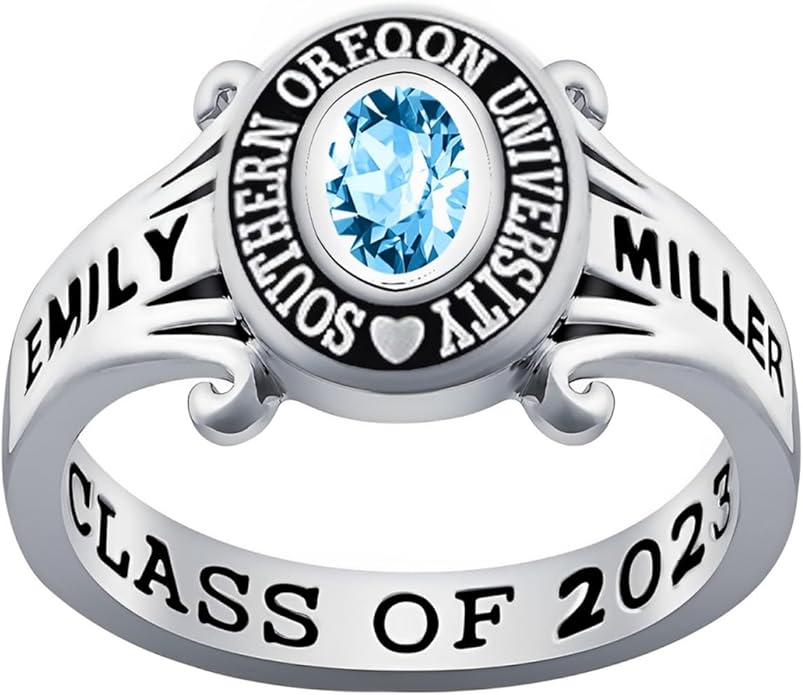 Custom Class Rings Personalized Birthstone Rings High School College Ring 925 Sterling Silver Engraved 2025 Graduation Jewelry Gifts for Women Size 4-15