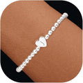 Valentines Day Gifts for Women Her - Dainty Beaded Heart Initial Bracelets Letter A-Z Charm Stretch Bead Ball Bracelet Trendy Jewelry Gifts