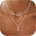 Initial Necklaces for Women Dainty Gold Silver Layered Letter Pendant Necklace Cute Figaro Chain Choker Necklace Personalized Trendy Stuff Jewelry Stack Gift for Women Her