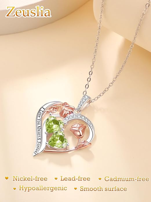 Valentine's Day Gifts for Wife 925 Sterling Silver Double Birthstone Pendant Necklaces I Love You for Always and Forever Necklace Anniversary Birthday Gifts for Wife Girlfriend Mom Her