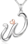 CELESTIA 925 Sterling Silver Initial Necklaces 26 Letter with Rose Gold Heart - 18 Inch Chain