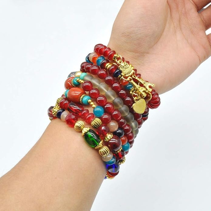 Bohemian Bracelet Sets for Women - 6 Sets Stackable Stretch Bracelets Multi-color Boho Jewelry for Women Hippie Bracelets Dainty Jewelry
