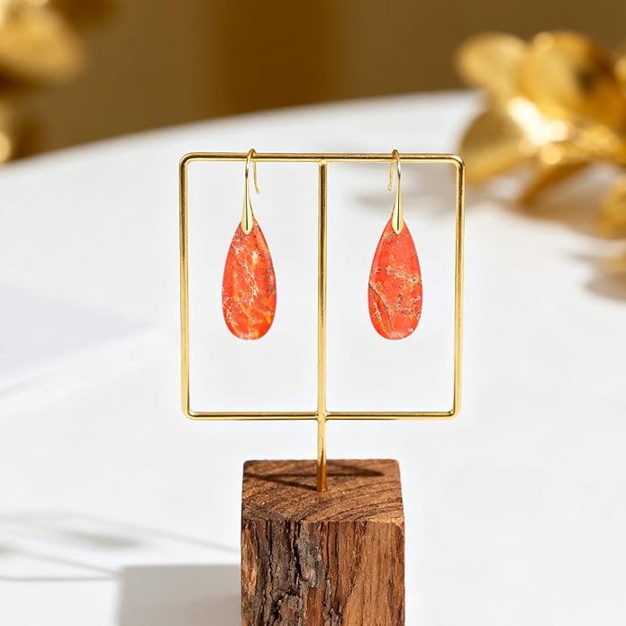 Bohemian Chic Emperor Stone Dangle Earrings for Women - Healing Crystal Drop Earrings with Gold-Plated Fishhooks, Artistic Free-Spirited Gift for Valentine‘s Day or Everyday Wear