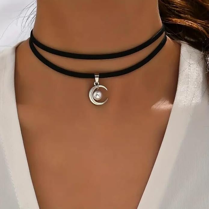 Fesciory Black Necklaces for Women, Adjustable Layered Velvet Leather Lace Collar Necklace, Goth Jewelry Gifts.