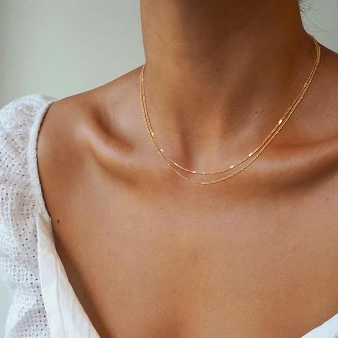 CHESKY 14k Gold Plated/Silver Plated Dainty Necklace for Women, Trendy Satellite Choker Necklace Thin Beaded Layered Choker Necklaces Discs Paperclip Chain Necklaces Womens Simple Jewelry