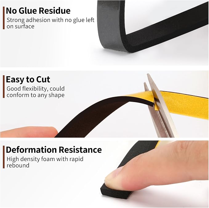 Yotache Weather Stripping Door Seal Strip 1/2 x 1/4 inch, 2 Rolls x 13Ft - Image 6