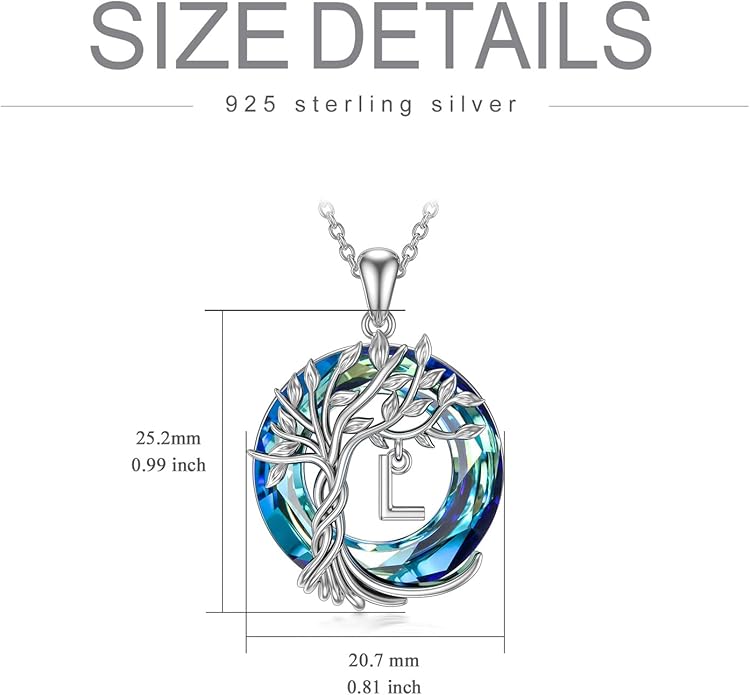 TOUPOP Gifts for Women Tree of Life Necklace 925 Sterling Silver Initial Pendant Family Tree Crystal Jewelry Valentine's Day Birthday Gifts for Her Mom Wife Girlfriend Daughter