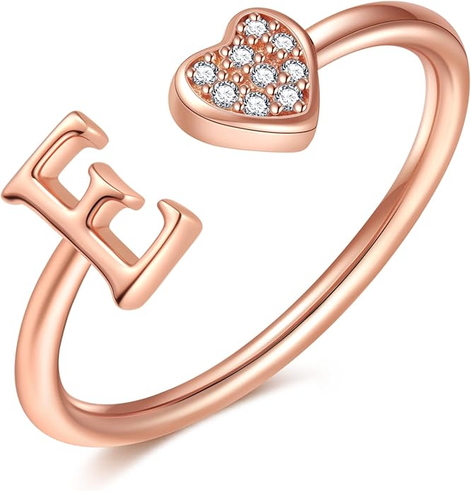 Valentines Day Gift Initial Rings for Teen Girls - S925 Heart Sterling Silver Rings for Teen Girls | 14K Gold/Rose Gold/Sterling Silver Plated Ring for Girls Kids Women Ring for Teenager Girls Gifts Adjustable, No Tarnish, Hypoallergenic