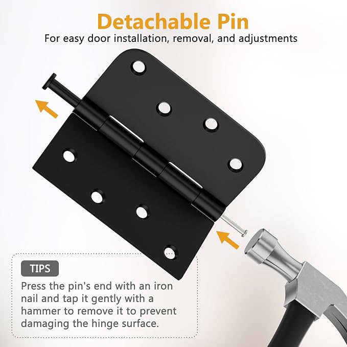 Luxbaro 3 Pack Black Door Hinges 4 Inch, Exterior Door Hinges | Removable Pin - Image 5