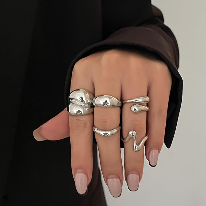 Sora Tuki Rings for Women Chunky Rings Set Adjustable Stackable Ring for Women Bold Thick Statement Ring Trendy Chunky Jewelry