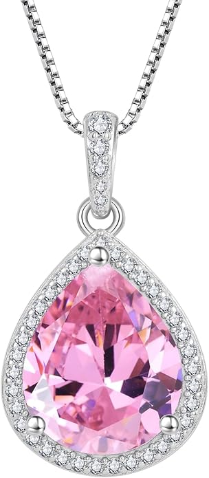 FJ Teardrop Pendant Necklace 925 Sterling Silver Birthstone Jewelry Gifts for Women