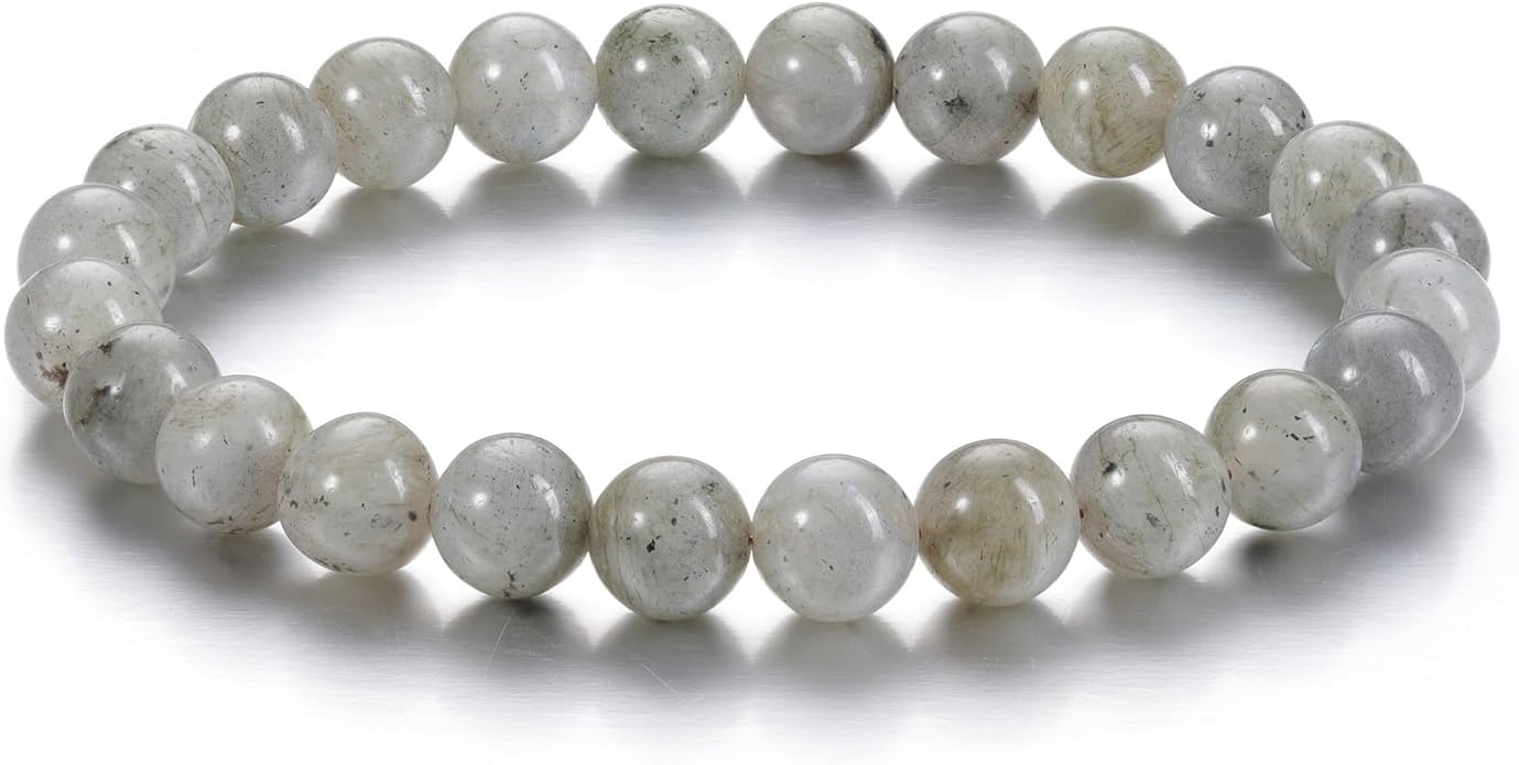 Jovivi Crystal Bracelets for Women Men - 8mm Handmade Natural Semi Precious Gemstone Beaded Bracelets, Round Stone Beads Stretch Bracelet, Healing Yoga Bracelets Jewelry Gifts