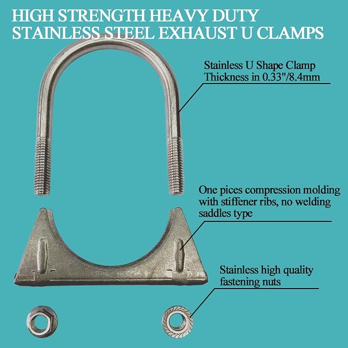 Heavy Duty2 Inch Exhaust U Bolt Clamp Stainless Steel | 8.5mm Thick Rod - Image 4