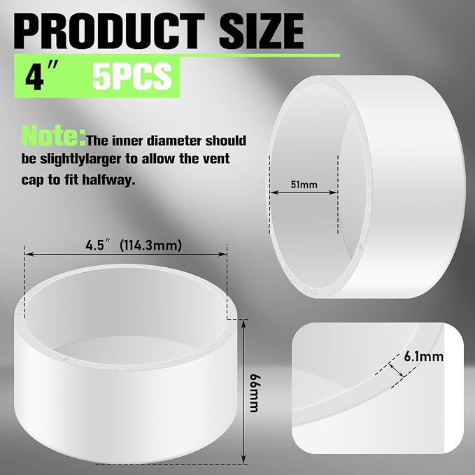 5 Packs 4 Inch PVC Pipe End Cap, Fits 4.5" OD Schedule 40 Furniture Grade - Image 2