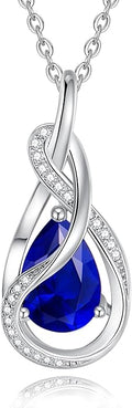 FANCIME TimelessTie Birthstone Necklace for Women White Gold Plated Sterling Silver Ribbon Design Jewelry Knot Pendant Fine Jewelry Gemstone Birthday Graduation Anniversary Valentines Day Gifts for Women Wife Mother Her