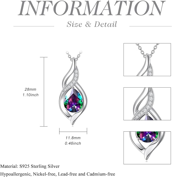 Birthstone Necklace for Women Infinity Necklaces 925 Sterling Silver Teardrop Love Birthday Jewelry Valentines Day Birthday Gifts for Her Mom Wife Girlfriend