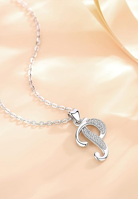 AEONSLOVE 925 Sterling Silver Initial Necklaces for Women, 26 Letters Pendants Necklace Gift for Mother, Daughter, Wife, 18 Inch Chain
