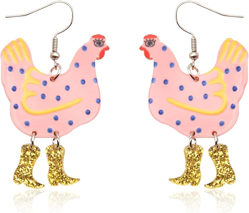 Acrylic Boot Big Chicken Earrings,Funny Colorful Boots Chicken Drop Dangle Earrings,Cock Hen Foot Chicken Earrings for Women Farm Design Lovely Gift