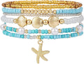 Shell Bracelet Seashell Boho Beaded Stretch Bracelets for Women Summer Beach Bracelets Starfish Charm Bracelet Stackable Gold Plated Bracelets Set for Women
