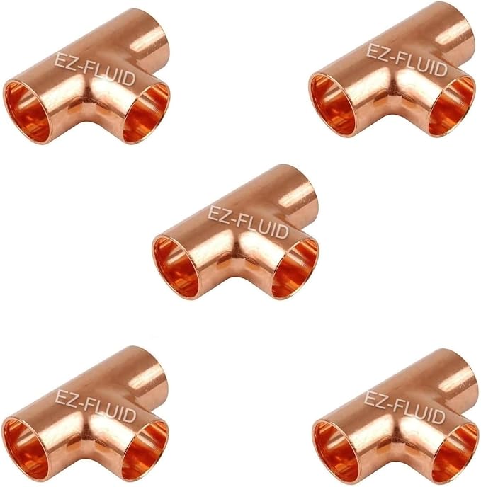 EZ-FLUID 3/4" Copper Tee, C X C LF Sweat Solder Tee, Pressure Copper Fittings by EZ-FLUIDPlumbingProducts