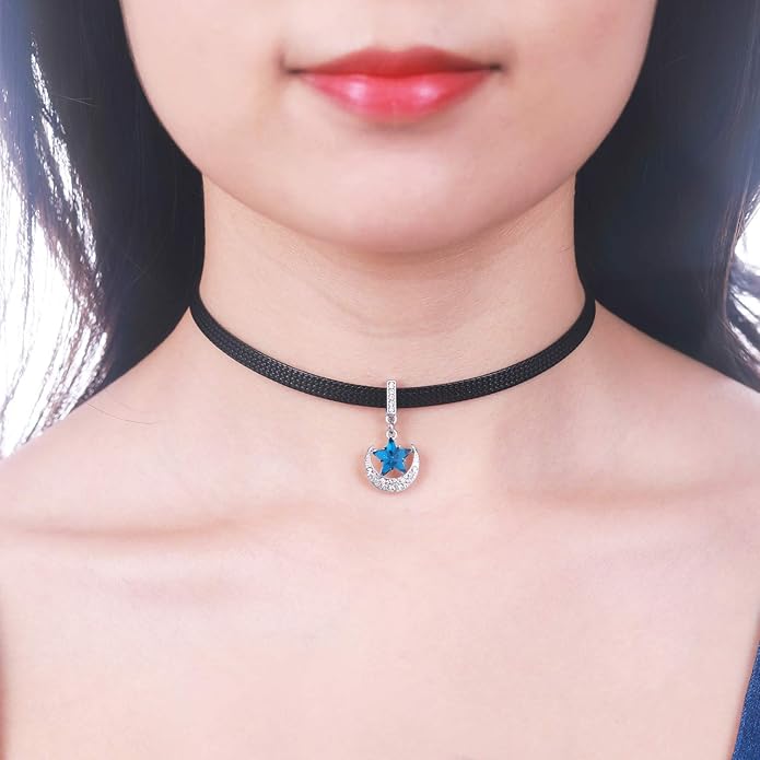 Yonhon Black Choker Necklace for Women,Gold/Siver Tone Choker Necklace with Elegant Pendantant