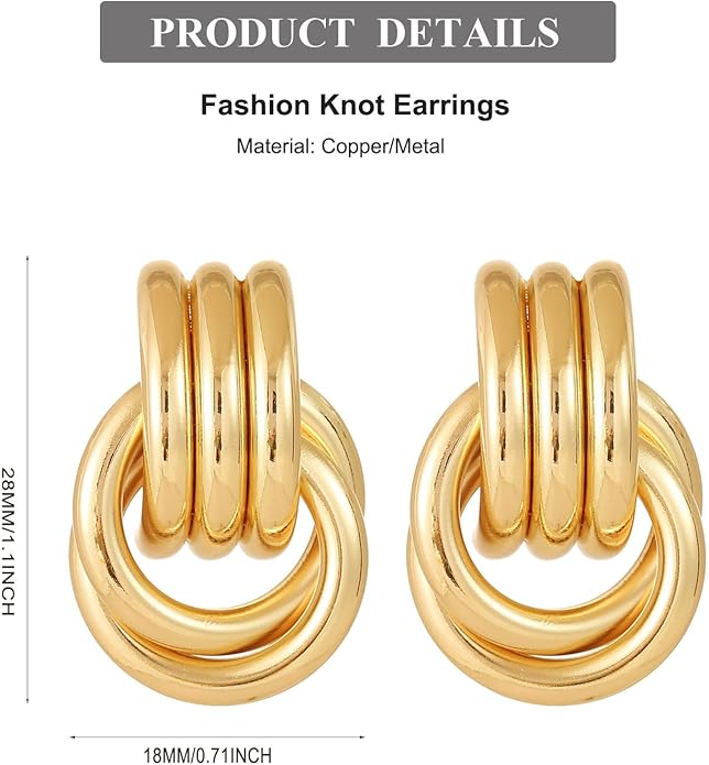 14K Gold Plated Knot Earrings for Women Gold Silver Earrings Heart Link Drop Dangle Earring Chunky Golden Knotted Statement Jewelry