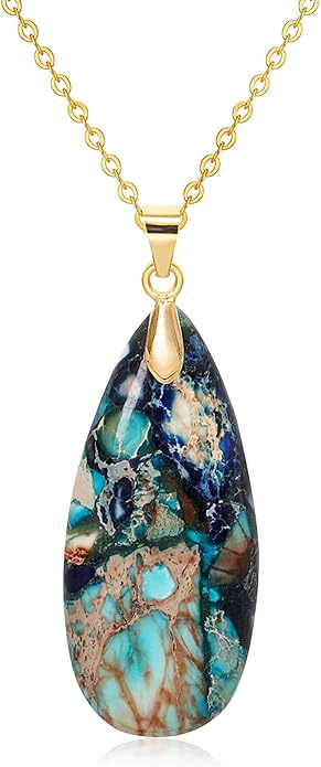 Stone Necklaces for Women Teardrop Gemstone Pendant Necklace Natural Stone Chain Necklaces