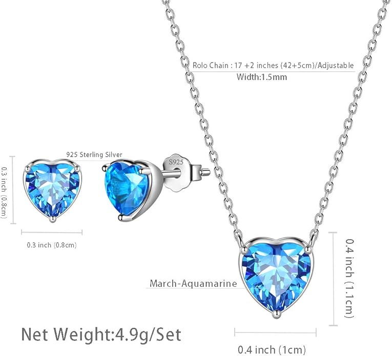 Aurora Tears Hearts Necklace Earrings Jewelry Sets - Women 925 Sterling Silver Birthstone Pendants Earrings Set Crystal Wedding Birthday Jewelry