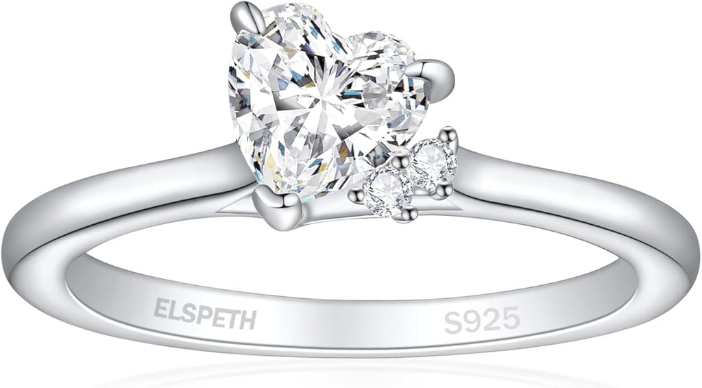 Elspeth 925 Sterling Silver Heart Engagement Ring for Women Heart Cut Cubic Zirconia Promise Ring Size 4-10