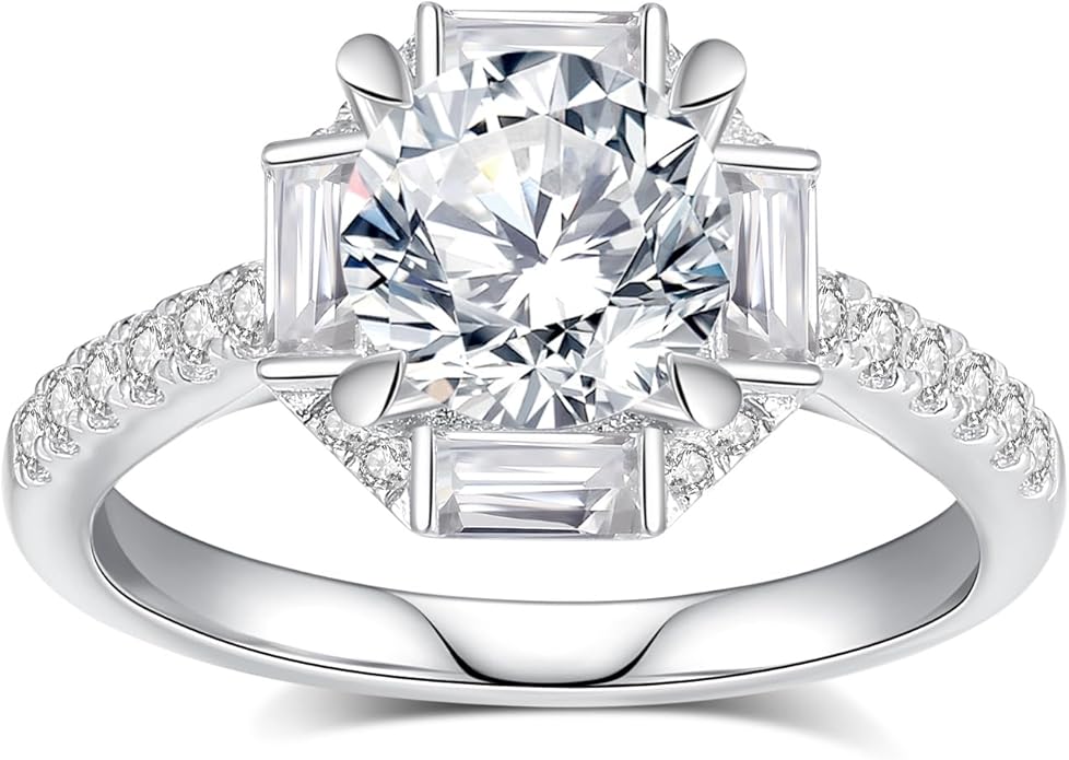 Moissanite Engagement Rings for Women,D Color VVS1 Round Cut Moissanite Ring 925 Sterling Silver Promise Rings for Her