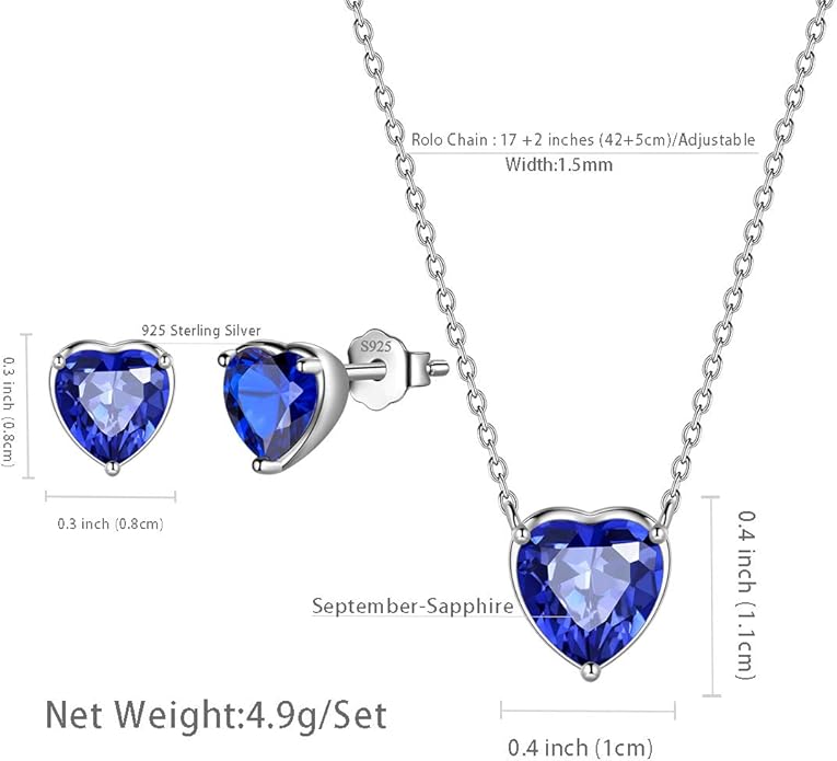 Aurora Tears Hearts Necklace Earrings Jewelry Sets - Women 925 Sterling Silver Birthstone Pendants Earrings Set Crystal Wedding Birthday Jewelry