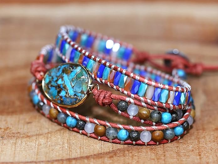 ZOSOJONA Women Wrap Bracelets Boho Natural Stone Jasper Turquoises Strand Bracelet Jewelry Collection