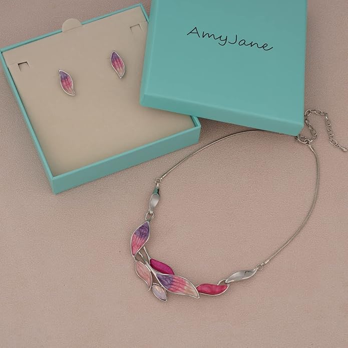 AMYJANE Vintage Statement Jewelry Set - Spring Leaf Flower Floral Plant Necklace Earring Set Crystal Rhinestone Fashion Costume Jewelry for Women Prom Party Unique Gift