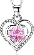 RIVIKO Heart Birthstone Pendant Necklace for Women 925 Sterling Silver Zirconia Necklaces Valentine's Day Anniversary Birthday Mothers Day Jewelry Gifts For Her Mother Wife