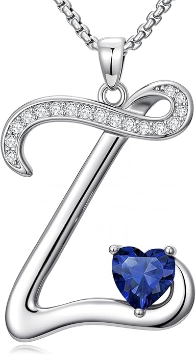 Valentines Day Gifts for Women Alphabet A to Z Initial Birthstone Pendant Necklaces for Women - 18k White Gold Plated Personalized Name Jewelry Valentine Mothers Day Birthday Gifts for Women Her Girlfriend