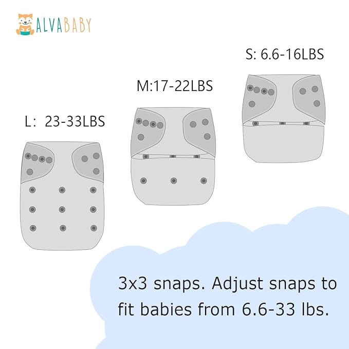 ALVABABY Baby Cloth Diapers/6 Pack with 12 pcs 4-Layer Rayon from Bamboo Inserts/Adjustable Washable Reusable 6BM98-MB