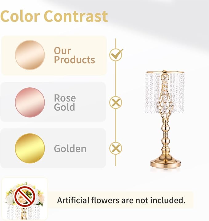 2 Pcs 19.3 inches Gold Tall Crystal Flower Stand and Holders Centerpiece - Image 4