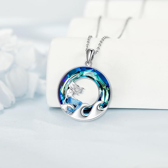 TOUPOP Sea Turtle/Mermaid/Dolphin/Shell/Starfish/Conch/Seahorse Necklace for Women Sterling Silver Ocean Pendant Necklace with Crystal Ocean Beach Charm Jewelry Birthday Christmas Gifts