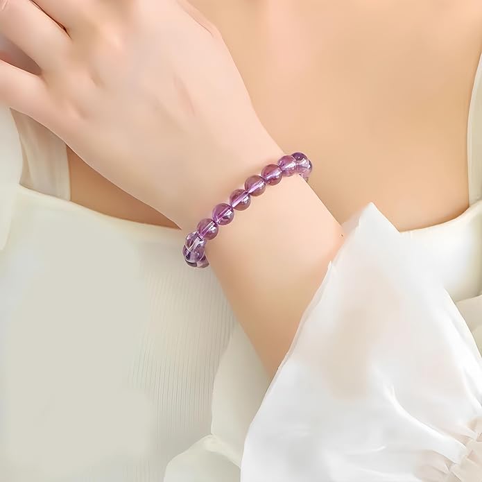 Women's Beaded Elastic Bracelet - Christmas gift featuring natural amethyst and citrine bracelet that brings good luck and wealth, suitable as holiday jewelry for family and friends