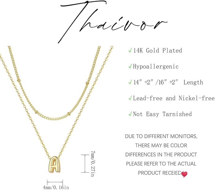 Valentines Day Gifts for Her - Bubble Letter Necklace Layered 14K Gold Plated Initial Necklaces for Women Dainty Cute Choker Pendant Stack Jewelry Fashion Accessories Teen Gift Trendy Stuff