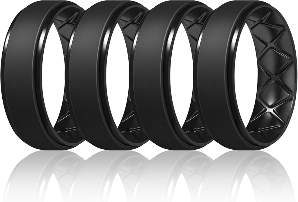 Egnaro Men's Rings 8.5mm Wide-2mm Thick Inner Arc Ergonomic Breathable Rubber Wedding bands-Hypoallergenic for Gym/Outdoor/Gift((1-7 Variety Pack with Half Size)