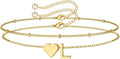 M MOOHAM Valentines Day Gifts for Kids Teen Girls -14K-Gold-Plated Heart Initial A-Z Bracelets for Women Girl Dainty Gold Bracelets Birthday Valentines Gifts for Women Her Teenage Girls Kid Teen Gift