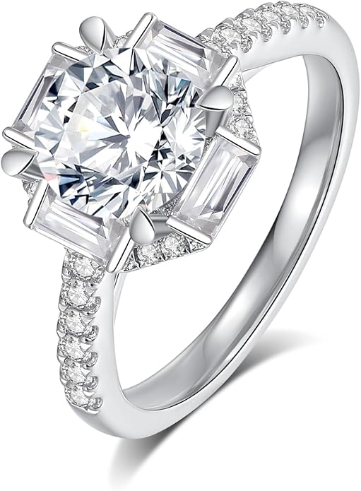 Moissanite Engagement Rings for Women,D Color VVS1 Round Cut Moissanite Ring 925 Sterling Silver Promise Rings for Her