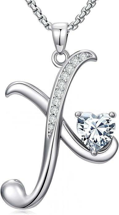 Valentines Day Gifts for Women Alphabet A to Z Initial Birthstone Pendant Necklaces for Women - 18k White Gold Plated Personalized Name Jewelry Valentine Mothers Day Birthday Gifts for Women Her Girlfriend