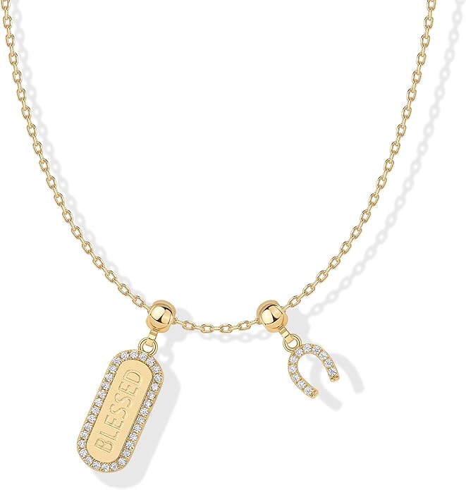 PAVOI 14K Gold Plated Dainty Necklace with Charms Set - Hypoallergenic Adjustable Chain Gold Charm Necklace for Women - Small Motif & Mantra 2 and 3-Pack Removable Pendants - Cute Jewelry Gifts