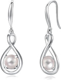 FANCIME Valentines Day Gift Dangle Drop Earrings 925 Sterling Silver Dainty Infinity Round Gemstone Birthstone Jewelry Birthday Gifts for Her Women