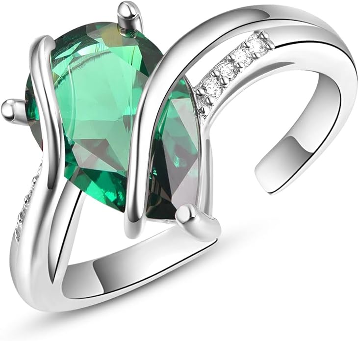 KINGWHYTE Adjustable Rings for Women Teardrop Pear Ring 925 Sterling Silver 0.85ct Teardrop Cubic Zirconia Open AdjustableThumb Ring for Women