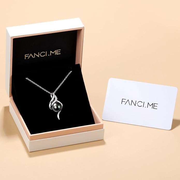 FANCIME Gift for Women Wife Natural Tahitian Pearl Necklace Sterling Silver Mysterious Ocean Treasure 10-12MM Black Pearl Luxury Jewelry Gift for Women, Mother, Wife, 16"+2" Adjustable
