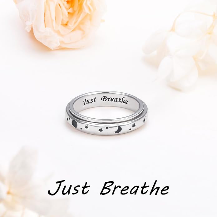 Ladytree Anxiety Relieve Rings 925 Sterling Silver Spinner Fidget Ring Worry Stress Relieving Boredom ADHD Autism Ring Platinum Plated Jewelry Birthday Gifts for Women Men